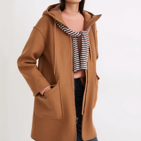 Madewell Lynnford Coat in Insuluxe Fabric Camel Brown Size XXS Hooded - Picture 1 of 13